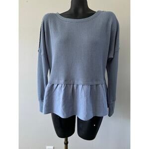 Altar’d State blue tunic top ruffle bottom
cotton waffle raw seam sz S festival